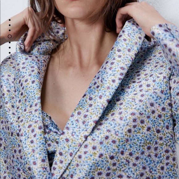 NWT Zara Blue Floral Blazer - Picture 6 of 8